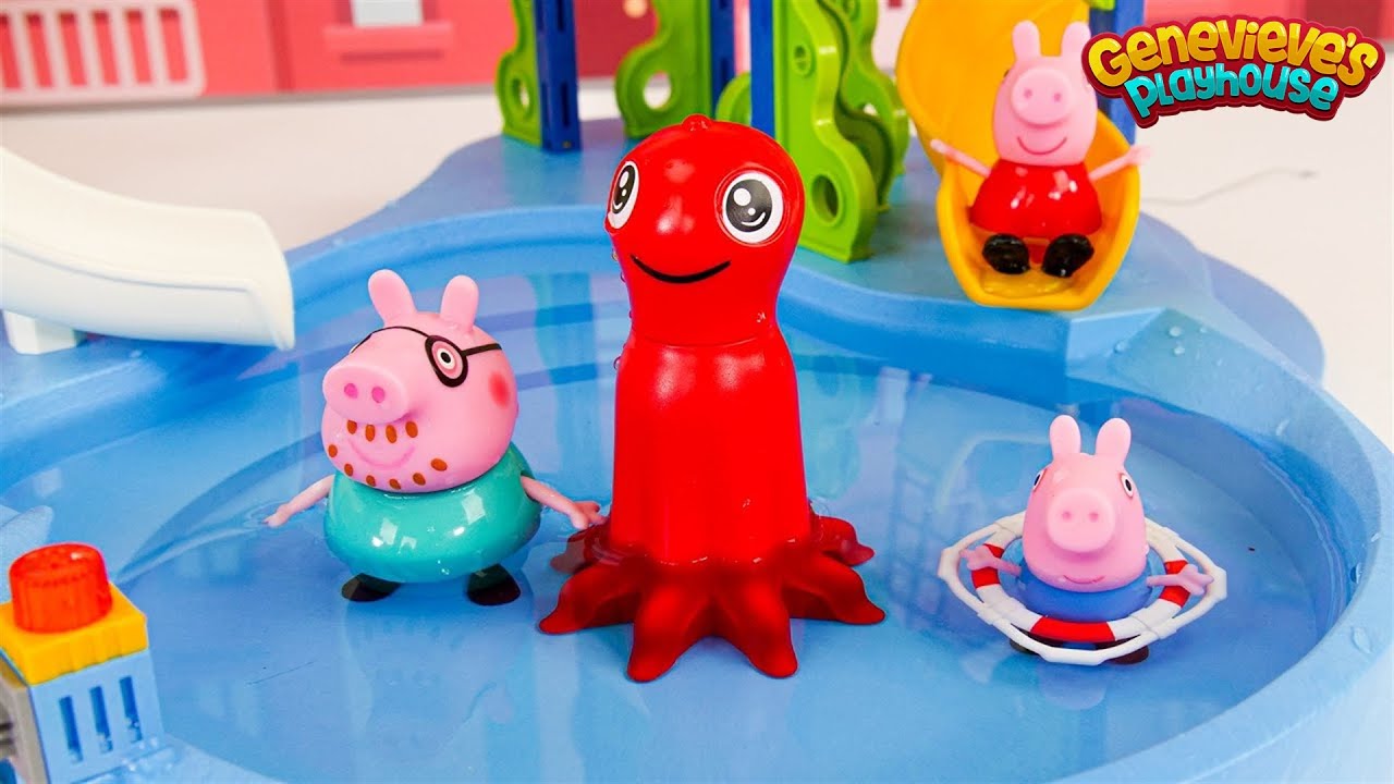 Peppa Pig Toy Learning Video for Kids – Peppa Pig Gets a New Pool and Goes Swimming!