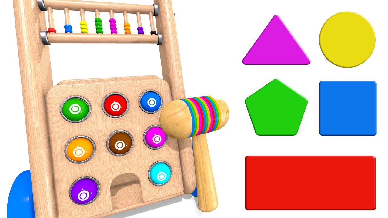 Shapes & Colors for children with Wooden Hammer Education Toys | Kids Learning Fun